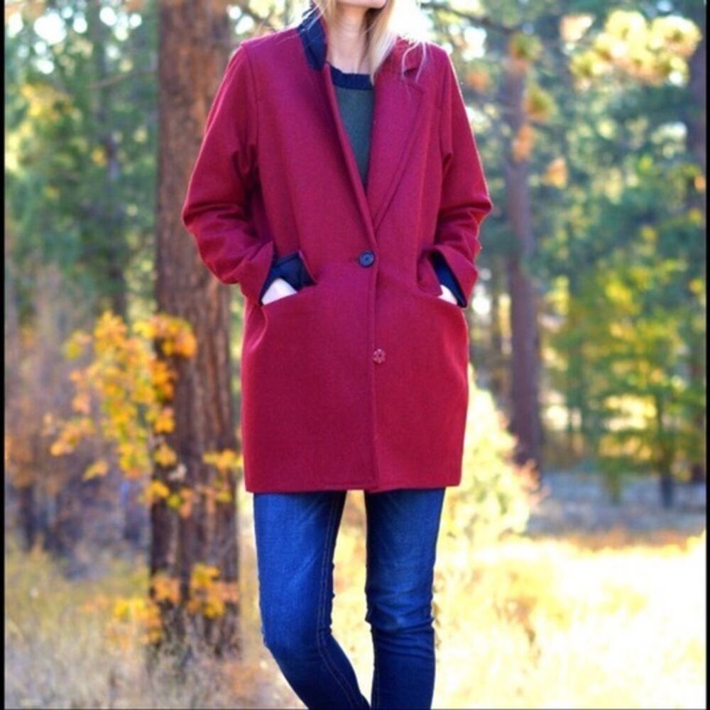 J. Crew Melton Wool Boyfriend Topcoat Red Size 00P